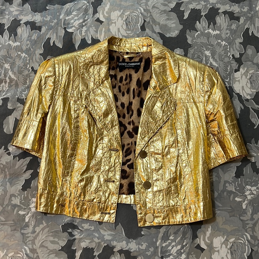 Rare Dolce & Gabbana Gold Leather Jacket Size 46